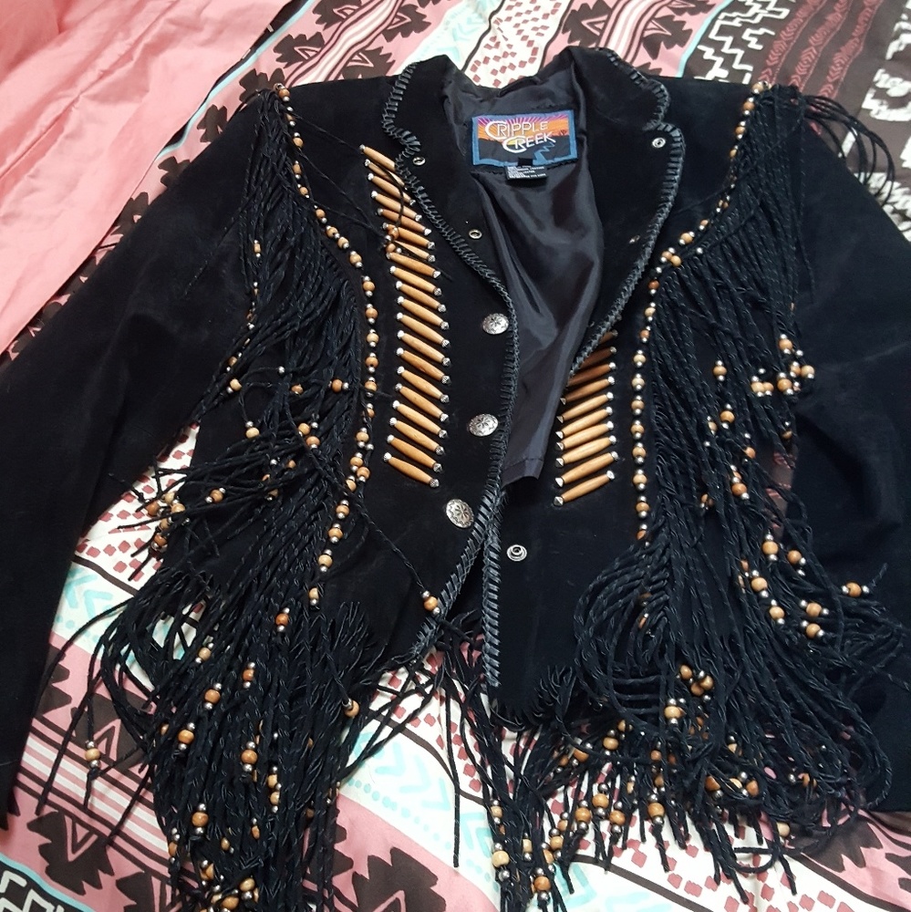 Cripple Creek coat leather swade  black Med.